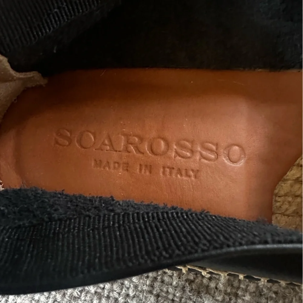 Scarosso “Lola” Black Leather Espadrille Flats Size 9 Like New!